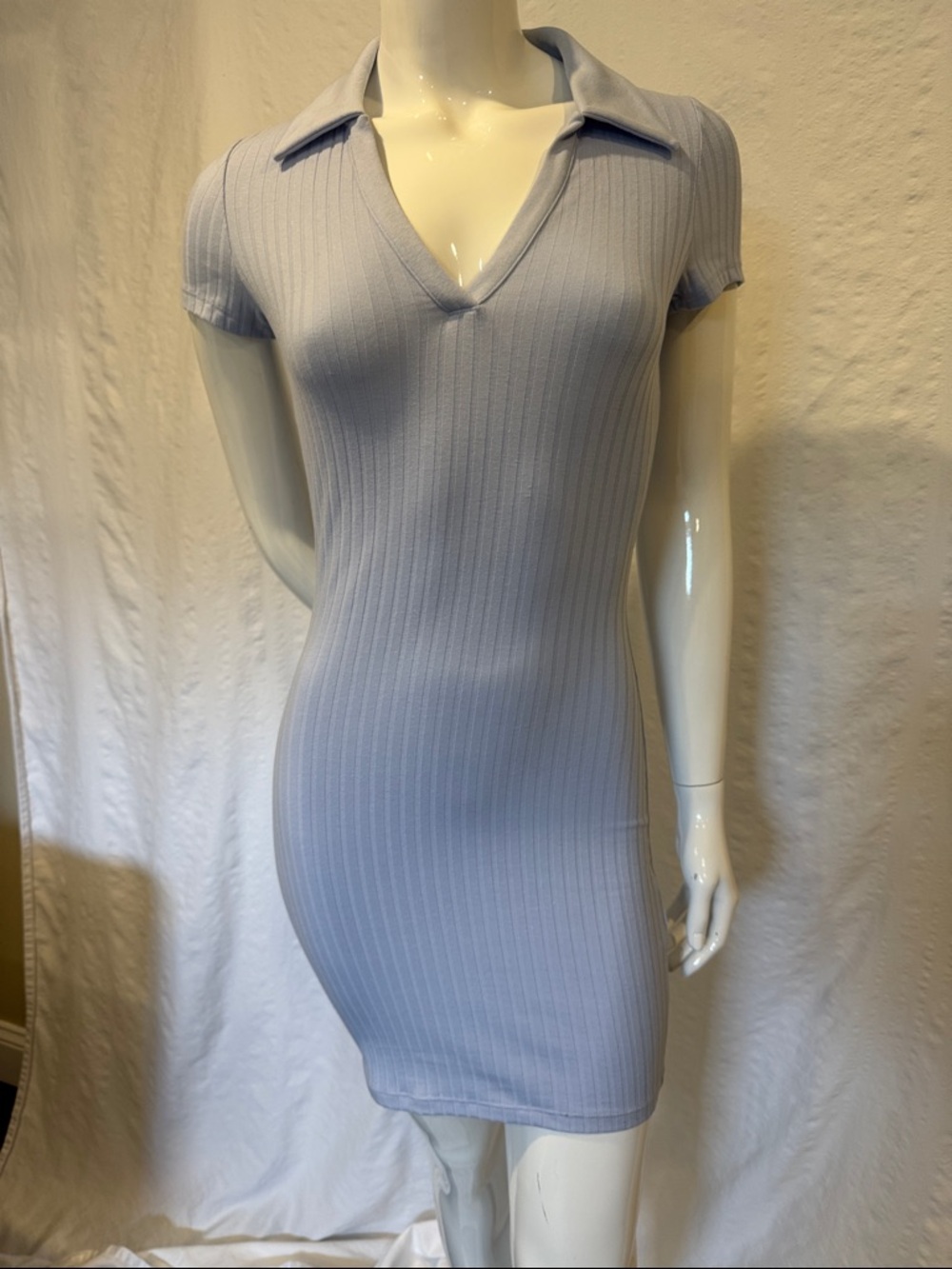 H&M Divided Ribbed Polo Mini Dress Light Blue Small NWT